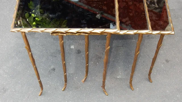 1950/70 Set of 3 Nesting Tables Palm Tree Model by Maison Charles