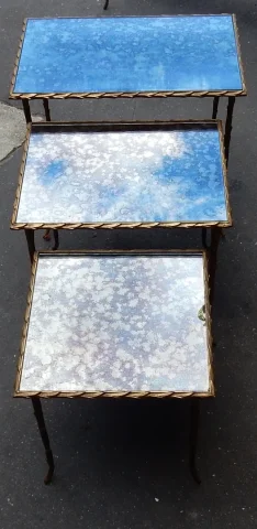 1950/70 Set of 3 Nesting Tables Palm Tree Model by Maison Charles