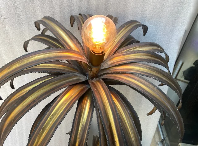 1970′ Lampadaire Palmier, en Laiton Par Barbier, Maison Jansen 3 Têtes Style Brutaliste