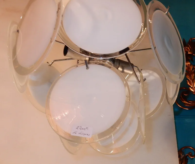 1970′ Lustre Venini Blanc Style Vistosi 16 Pièces