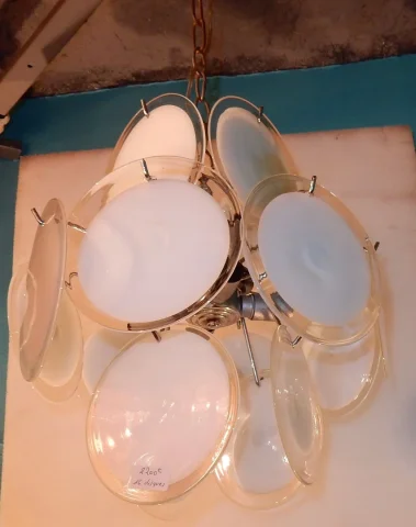 1970′ White Venini Chandelier Vistosi Style 16 Pieces