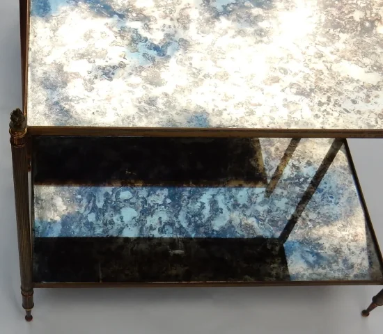 1950/70′ Paire De Bouts De Canapé Maison Baguès Laiton et Bronze Plateaux Miroirs Flammes Olympiques