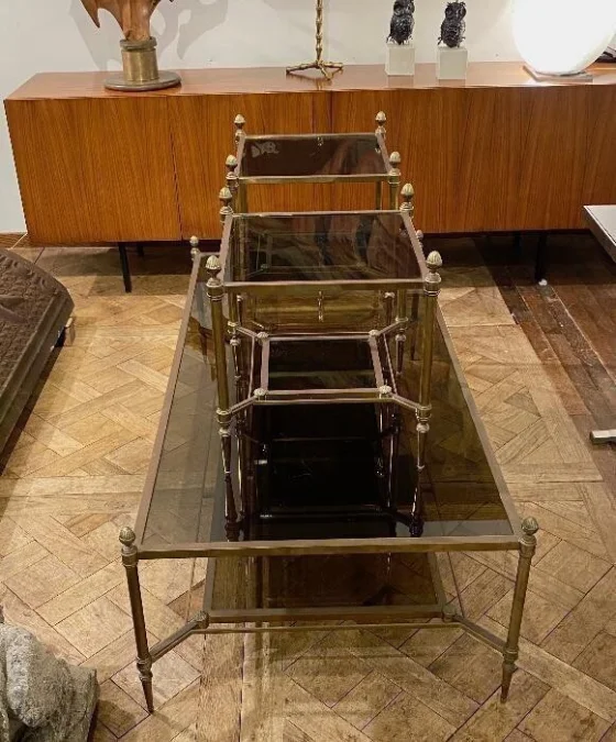 1950/70s Pair of Glass-Topped Side Tables by Maison Jansen