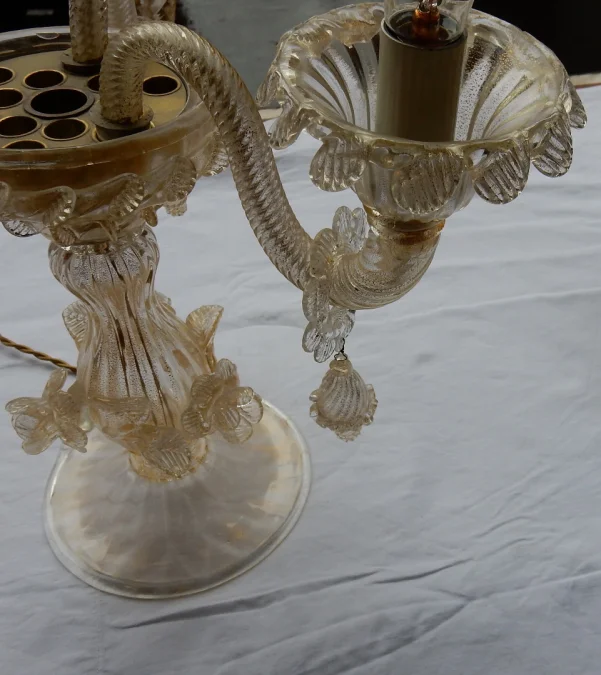 1950/70′ Murano Crystal Chandelier with Gold Leaves