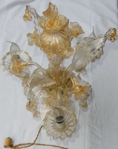 1950/70′ Murano Crystal Chandelier with Gold Leaves