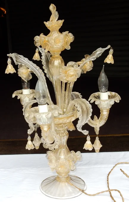 1950/70′ Murano Crystal Chandelier with Gold Leaves