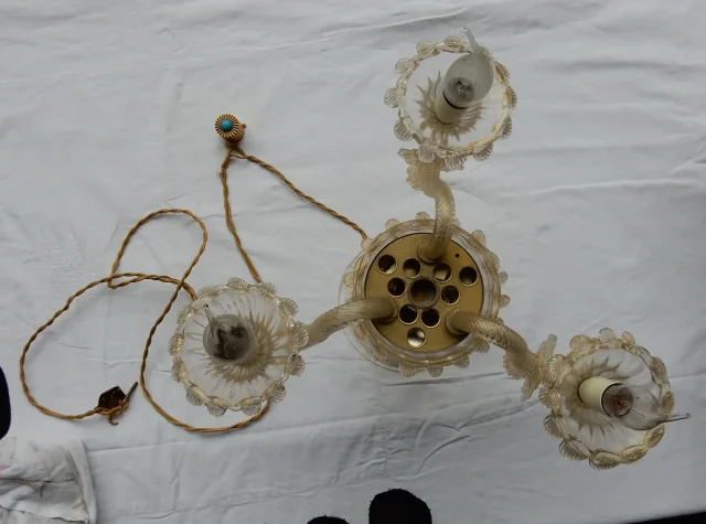 1950/70′ Murano Crystal Chandelier with Gold Leaves
