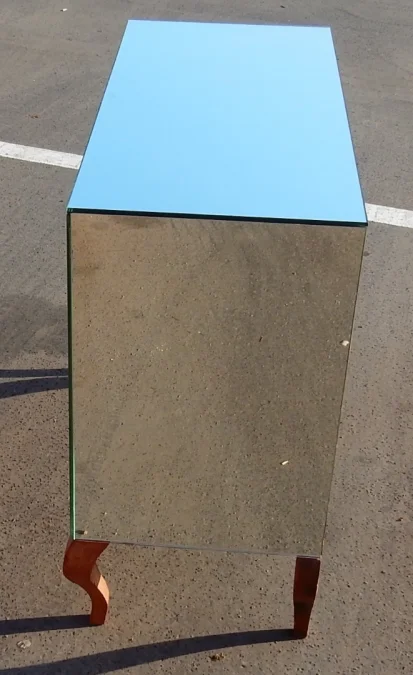 1940/50′ Art Deco Sideboard with Mirror, 2 Doors, 2 Glass Handles