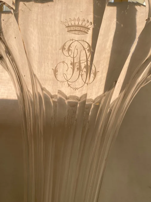 1870′ Paire de Cornets Baccarat Ou Similaires Monture Bronze ,Monogramme a la Couronne