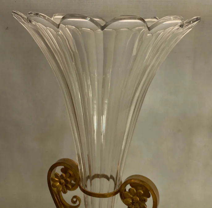1870′ Paire de Cornets Baccarat Ou Similaires Monture Bronze ,Monogramme a la Couronne