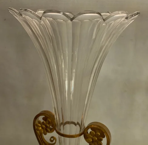 1870′ Paire de Cornets Baccarat Ou Similaires Monture Bronze ,Monogramme a la Couronne