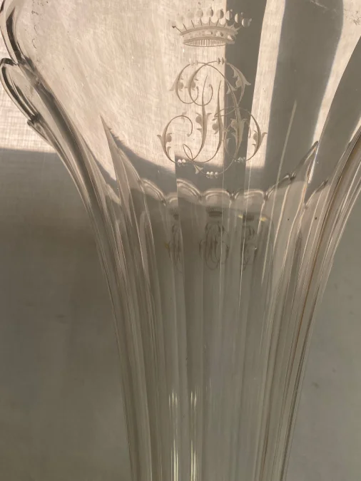 1870′ Paire de Cornets Baccarat Ou Similaires Monture Bronze ,Monogramme a la Couronne