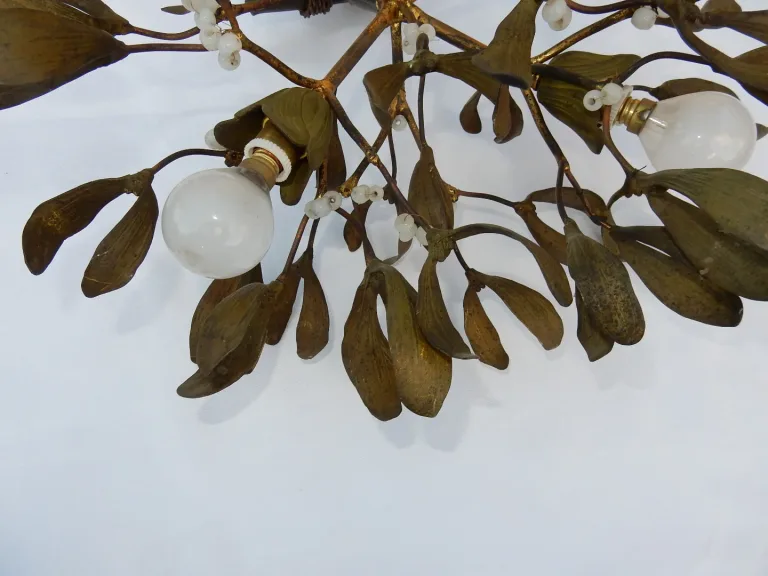 1900′ Mistletoe Ball Chandelier in Bronze Art Nouveau with 3 Lamps 40 x 45 cm Tulip-Shaped Sockets