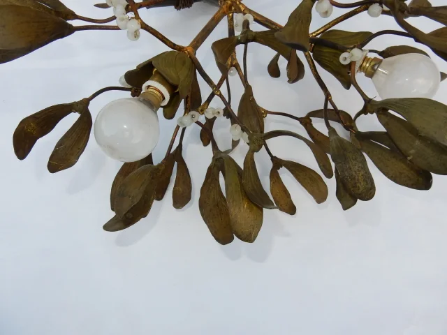 1900′ Mistletoe Ball Chandelier in Bronze Art Nouveau with 3 Lamps 40 x 45 cm Tulip-Shaped Sockets