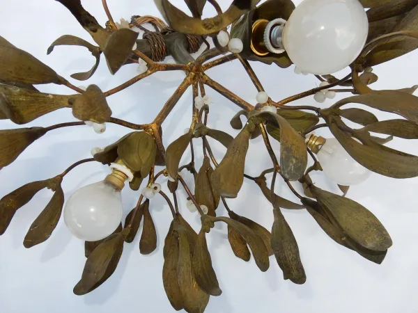 1900′ Mistletoe Ball Chandelier in Bronze Art Nouveau with 3 Lamps 40 x 45 cm Tulip-Shaped Sockets