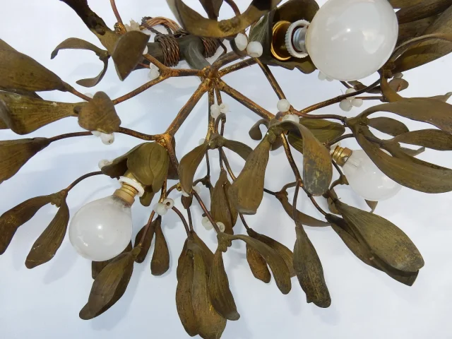 1900′ Mistletoe Ball Chandelier in Bronze Art Nouveau with 3 Lamps 40 x 45 cm Tulip-Shaped Sockets