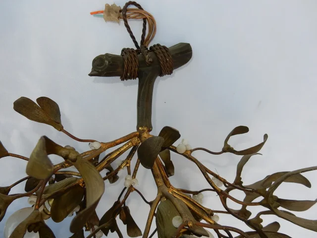 1900′ Mistletoe Ball Chandelier in Bronze Art Nouveau with 3 Lamps 40 x 45 cm Tulip-Shaped Sockets