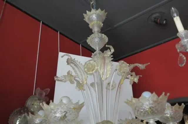 1900/20 Murano Crystal Chandelier With Gold Leaf Inclusions 6 Branches