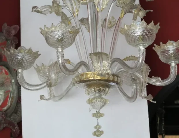 1900/20 Murano Crystal Chandelier With Gold Leaf Inclusions 6 Branches