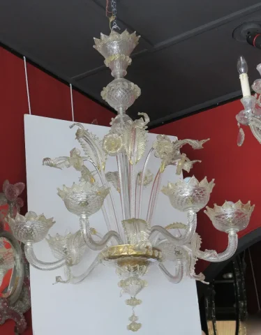 1900/20 Murano Crystal Chandelier With Gold Leaf Inclusions 6 Branches