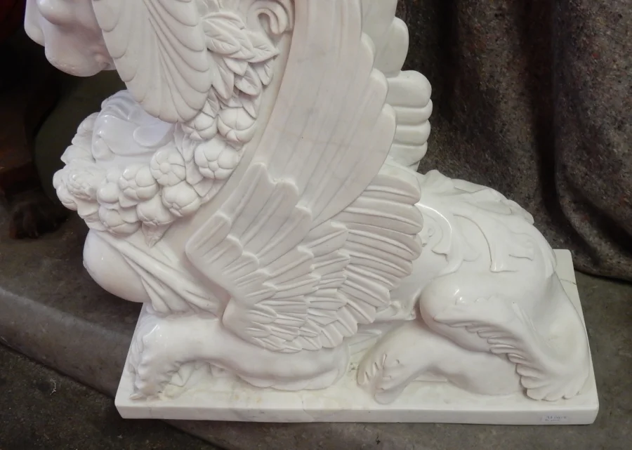 1950′ Pair of Sphinxes In Statuary White Marble