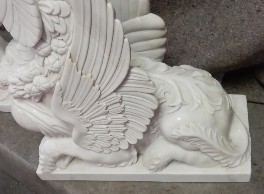 1950′ Pair of Sphinxes In Statuary White Marble