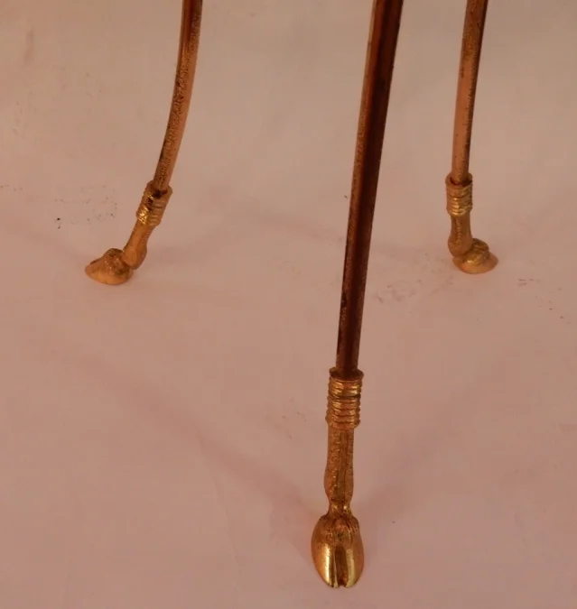 1950/70′ Tripod Pedestal Table In Gilt Bronze Decor N 3 Maison Charles Decorated With Goat Heads