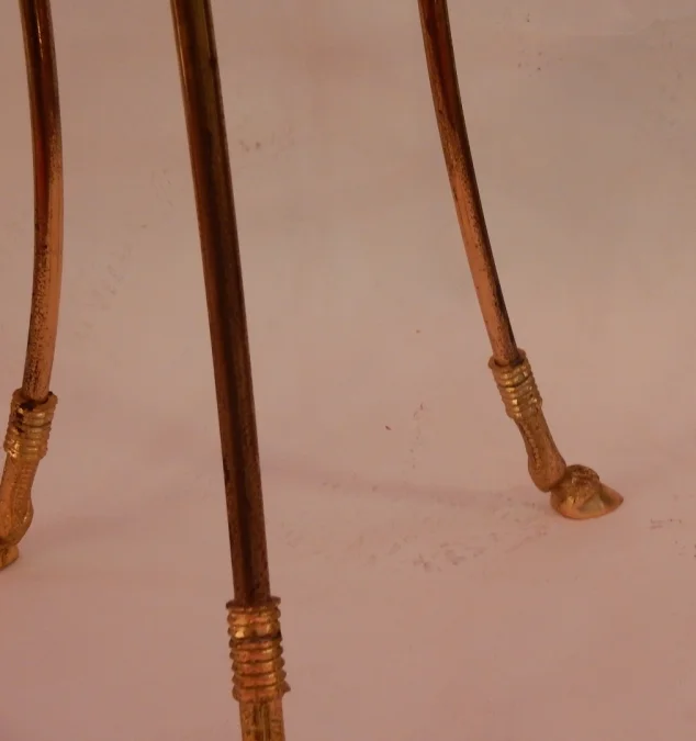 1950/70′ Tripod Pedestal Table In Gilt Bronze Decor N 3 Maison Charles Decorated With Goat Heads