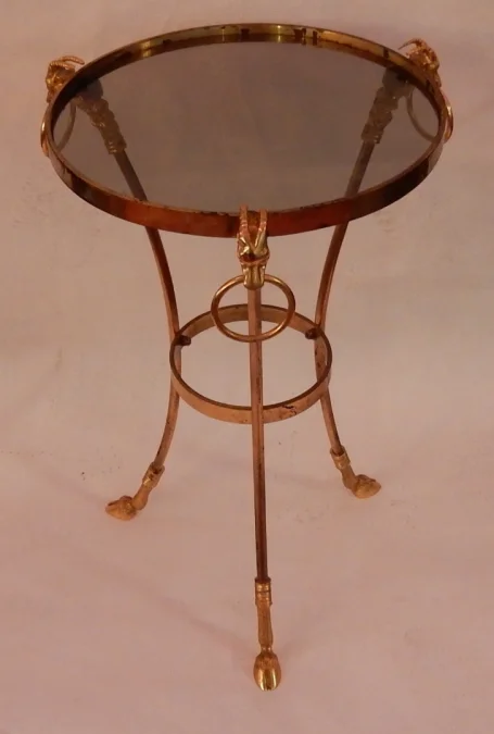 1950/70′ Tripod Pedestal Table In Gilt Bronze Decor N 3 Maison Charles Decorated With Goat Heads