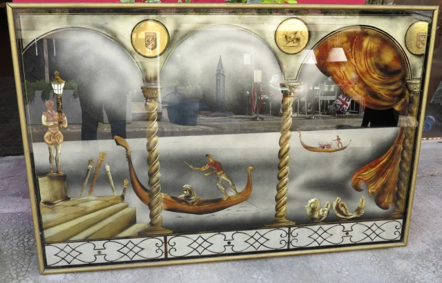 1950′ Églomisé panel “Gondola ride for the Venice Carnival”