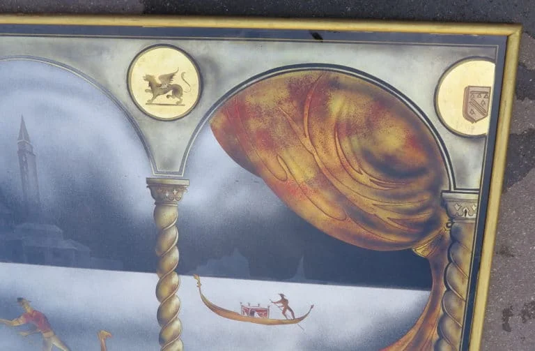 1950′ Églomisé panel “Gondola ride for the Venice Carnival”