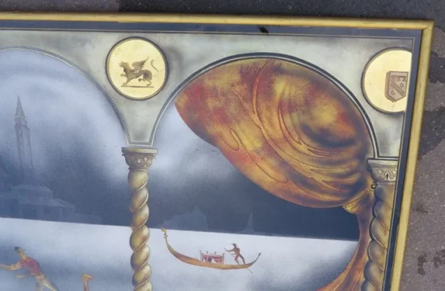 1950′ Églomisé panel “Gondola ride for the Venice Carnival”