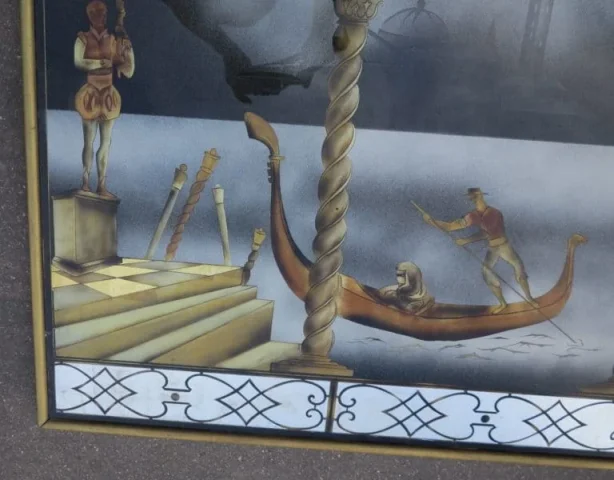 1950′ Églomisé panel “Gondola ride for the Venice Carnival”