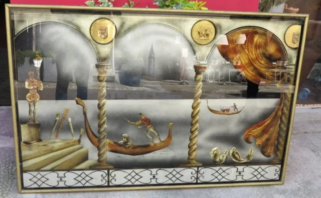 1950′ Églomisé panel “Gondola ride for the Venice Carnival”