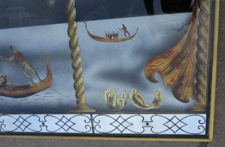 1950′ Églomisé panel “Gondola ride for the Venice Carnival”