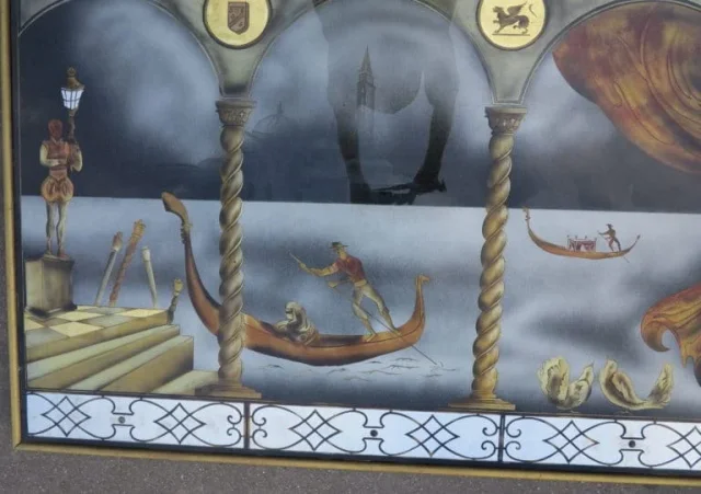 1950′ Églomisé panel “Gondola ride for the Venice Carnival”