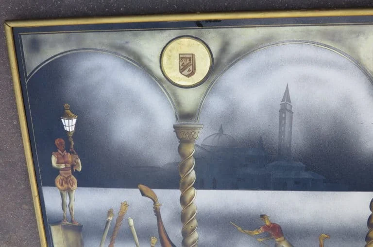 1950′ Églomisé panel “Gondola ride for the Venice Carnival”