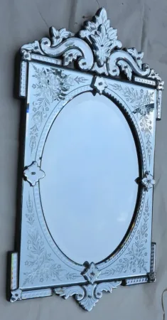 1900′ Miroir Vénitien à Cartouches, Ovale Biseauté
