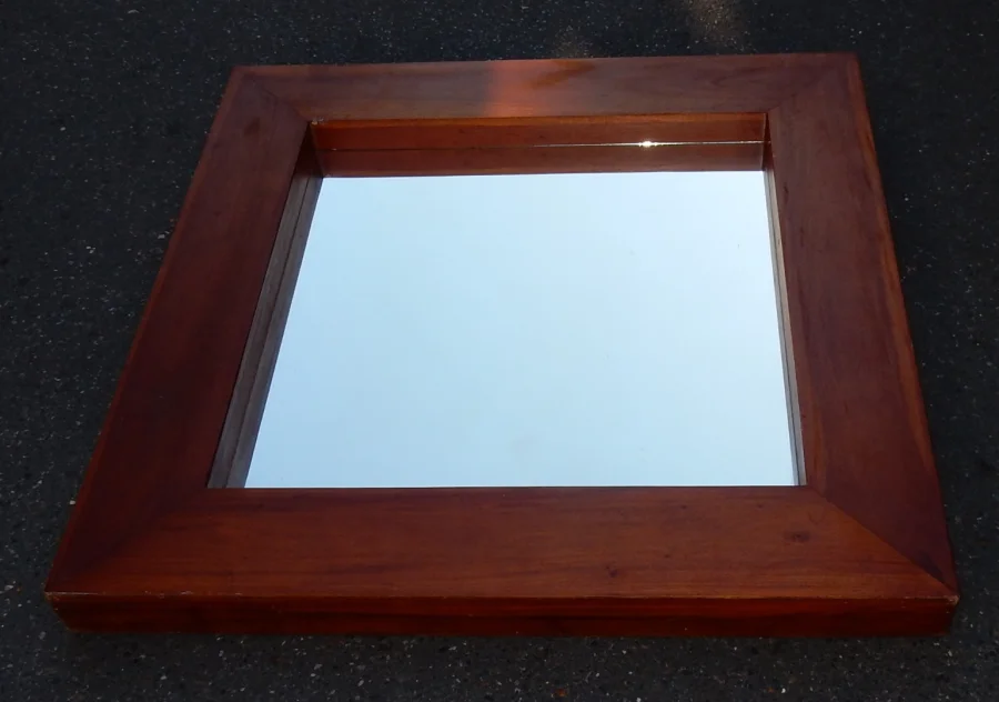 1950′ Minimalist Art Deco Mirror Blond Mahogany Style Maxime Old
