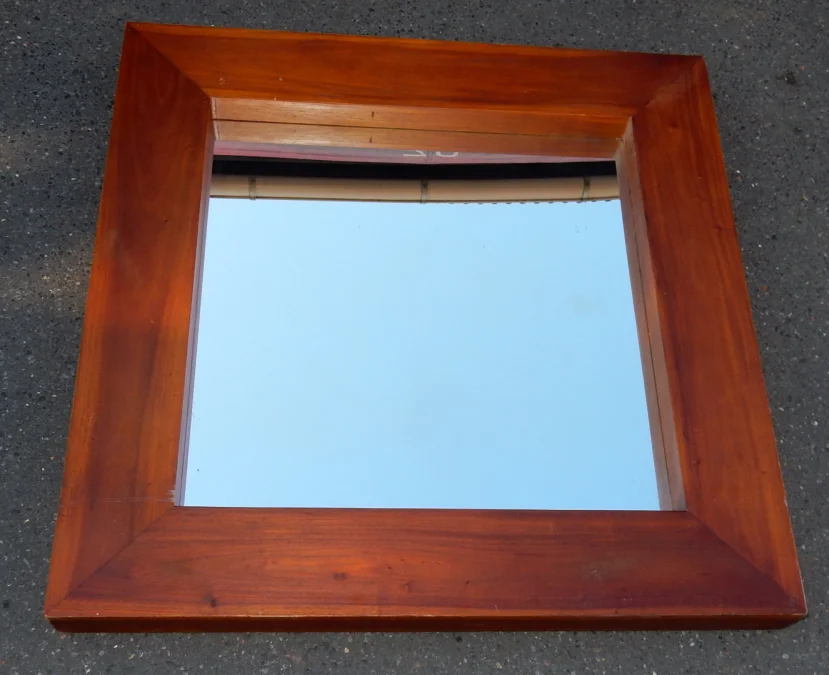 1950′ Minimalist Art Deco Mirror Blond Mahogany Style Maxime Old