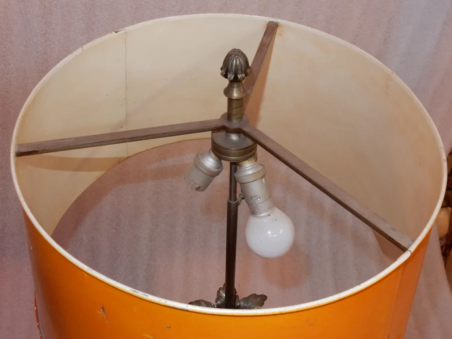1950/70 Lampe à l’Ananas en Bronze Argenté, Abat-jour en Métal, Signée Charles, Made In France