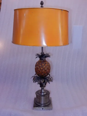 1950/70 Pineapple Lamp in Silver Bronze, Metal Lampshade, Signed Charles, Made In France