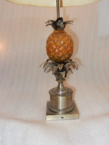 1950/70 Pineapple Lamp in Silver Bronze, Metal Lampshade, Signed Charles, Made In France