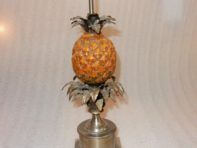 1950/70 Pineapple Lamp in Silver Bronze, Metal Lampshade, Signed Charles, Made In France