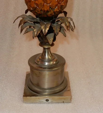 1950/70 Pineapple Lamp in Silver Bronze, Metal Lampshade, Signed Charles, Made In France