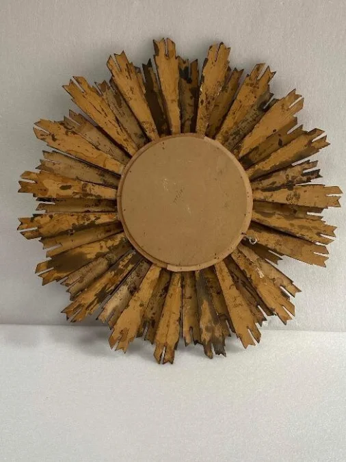 1950′ Miroir Soleil 2 Étages Bois Doré Patiné