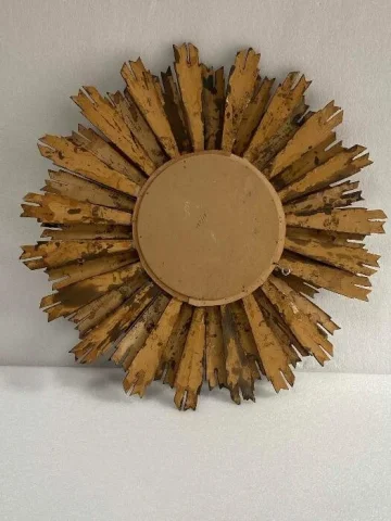 1950′ Sun Mirror 2 Floors Patinated Golden Wood