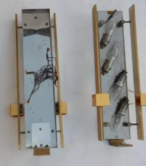 1963' Pair Dallux Sconces Attributed to Serge Mouille Brass And Glass St Gobain