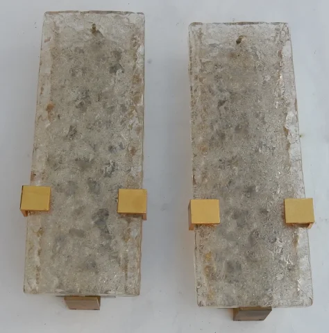 1963' Paire Appliques Dallux Attribués a Serge Mouille Laiton Et Verre St Gobain