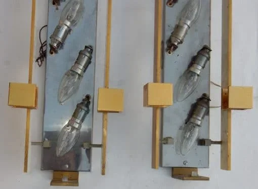 1963' Paire Appliques Dallux Attribués a Serge Mouille Laiton Et Verre St Gobain
